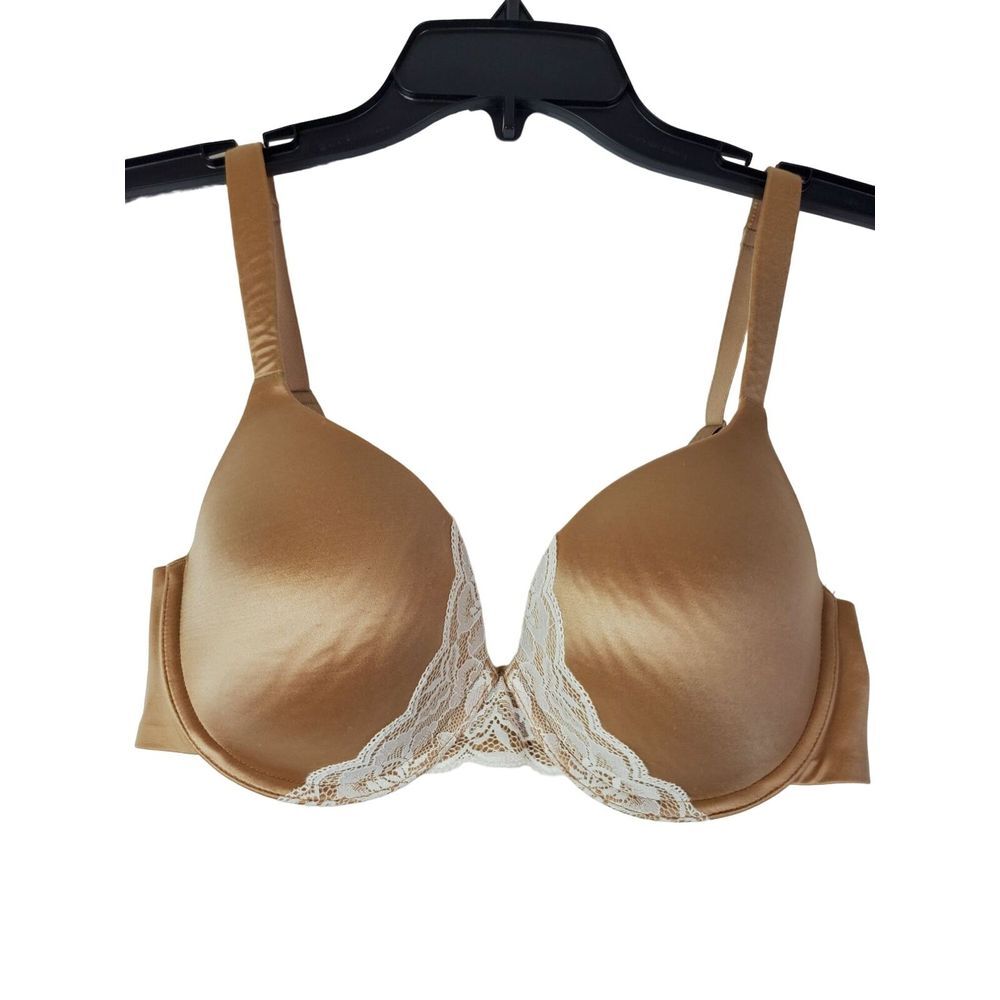 Soma Satin Lace Trim Demi Bra 36C Nude Underwire Padded GUC